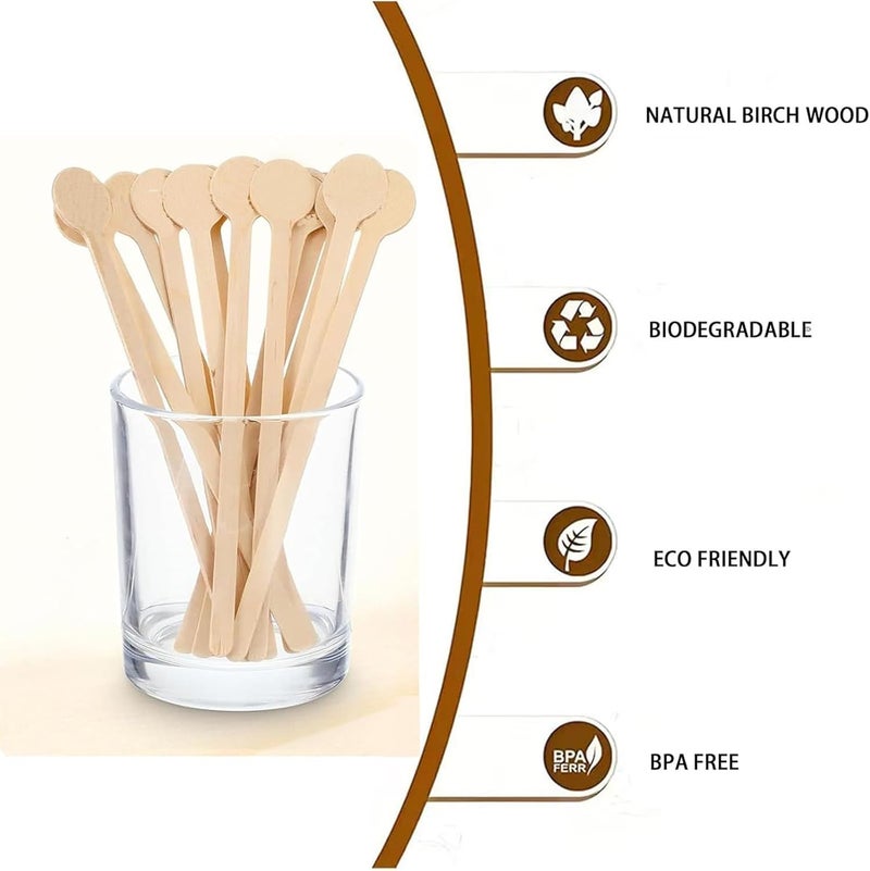 HLSN 200Pcs Coffee Stirrers- 5.9 Inch Natural Wooden Coffee Stirrers With Round Ends, Disposable Biodegradable Cafe Grade Coffee Stir Sticks Wood Beverage Mixer for Coffee Cocktails Milk Tea - Image 2